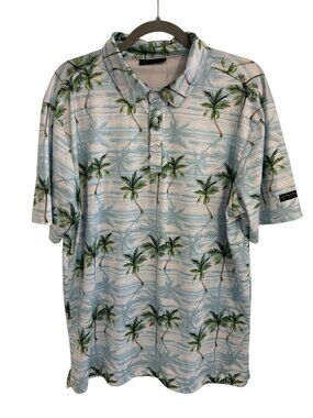 Yatta Golf Makani ‘Olu ‘Olu Polo Shirt Mens Large Blue Palm Tree Tropical